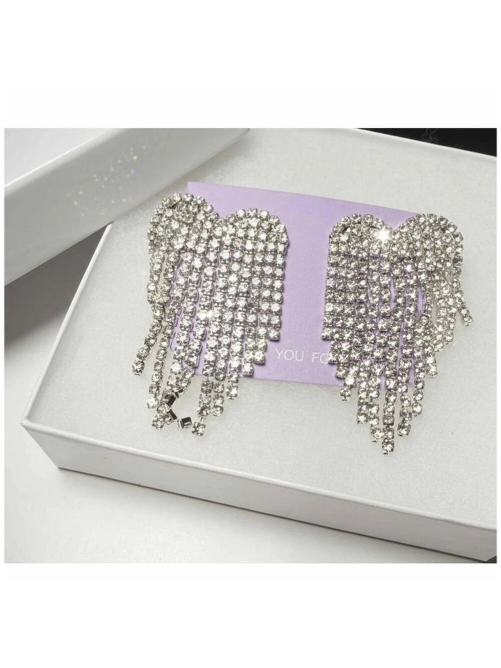 Silver Rhinestone Bow Fringe Earrings | Bridal Statement Jewelry